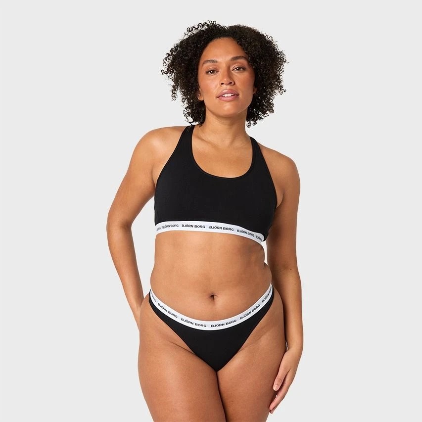 Björn Borg dames soft cotton stretch 2-pack strings zwart BJØRN BORG Björn Borg Dames Soft Cotton Stretch 2-pack Strings Zwart -Boxers Winkel