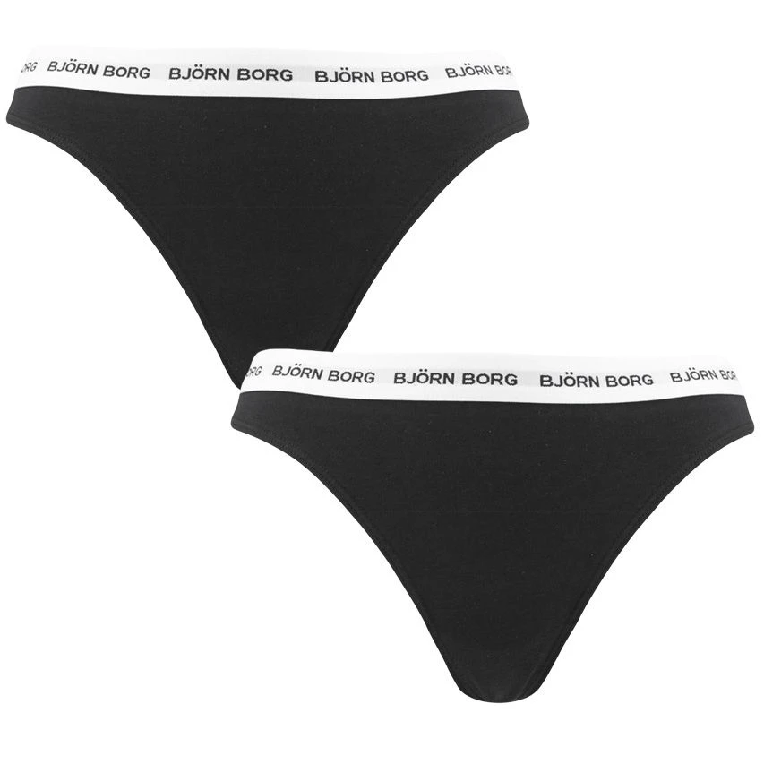 Björn Borg dames soft cotton stretch 2-pack strings zwart BJØRN BORG Björn Borg Dames Soft Cotton Stretch 2-pack Strings Zwart -Boxers Winkel