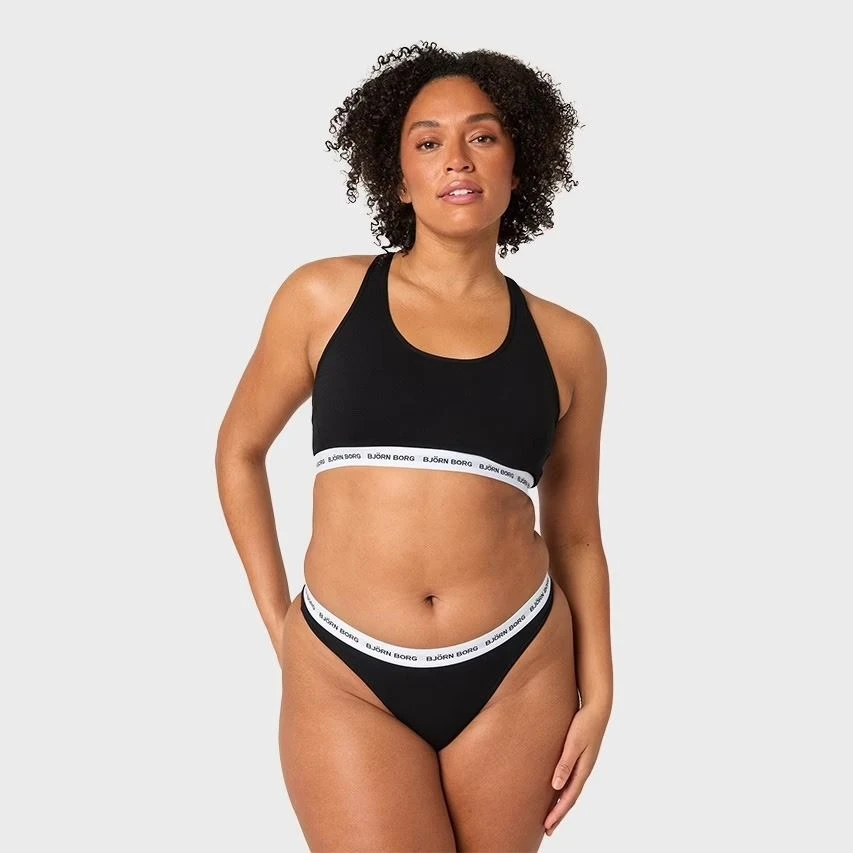 Björn Borg dames soft cotton stretch 5-pack strings zwart BJØRN BORG Björn Borg Dames Soft Cotton Stretch 5-pack Strings Zwart -Boxers Winkel