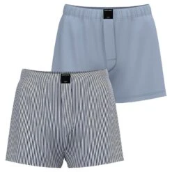 BJØRN BORG Björn Borg Cotton Stretch 2-pack Wijde Boxershorts Basic Stripe Blauw & Wit