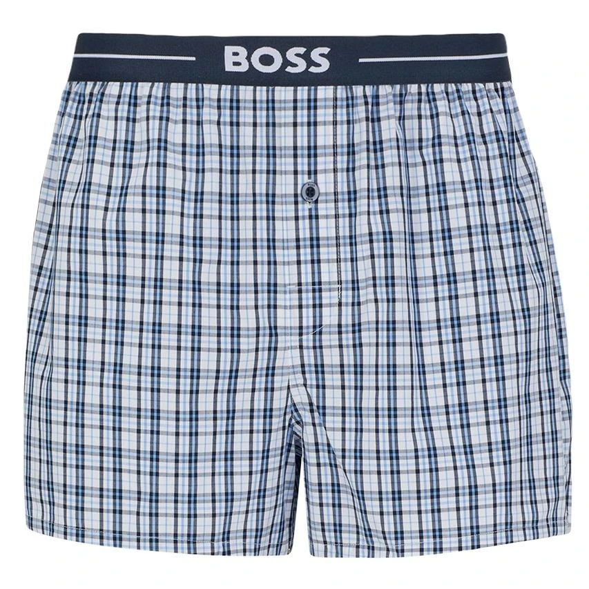 Hugo Boss BOSS 2-pack wijde boxershorts basic check blauw Hugo Boss BOSS 2-pack Wijde Boxershorts Basic Check Blauw -Boxers Winkel