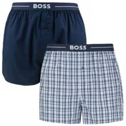 Hugo Boss BOSS 2-pack Wijde Boxershorts Basic Check Blauw