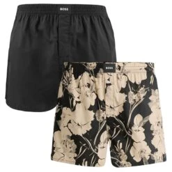 Hugo Boss BOSS 2-pack Wijde Boxershorts Basic Flower Zwart & Beige