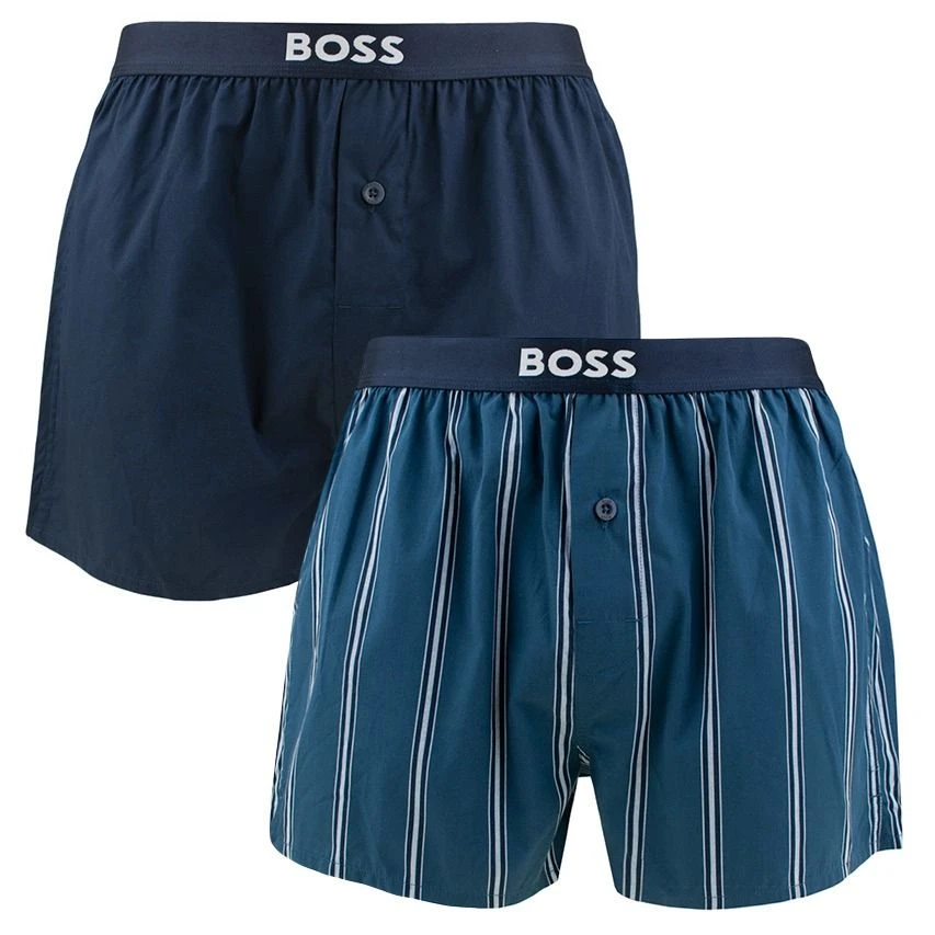 Hugo Boss BOSS 2-pack wijde boxershorts basic stripe blauw II Hugo Boss BOSS 2-pack Wijde Boxershorts Basic Stripe Blauw II -Boxers Winkel