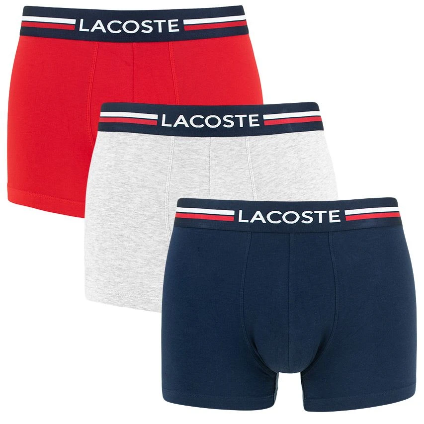 Lacoste 3-pack boxers iconic blauw, grijs & rood Lacoste 3-pack Boxers Iconic Blauw, Grijs & Rood -Boxers Winkel