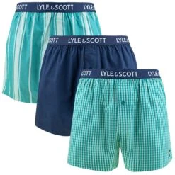 Lyle & Scott 3-pack Wijde Boxershorts Lenny Groen & Blauw
