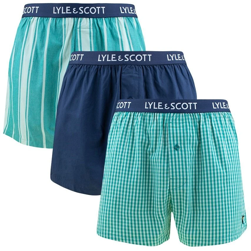 Lyle & Scott 3-pack wijde boxershorts lenny groen & blauw Lyle & Scott 3-pack Wijde Boxershorts Lenny Groen & Blauw -Boxers Winkel