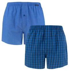 Schiesser 2-pack Wijde Boxershorts Ruit Blauw II