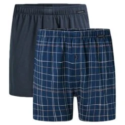 Schiesser 2-pack Wijde Boxershorts Check Print Blauw