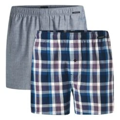 Schiesser 2-pack Wijde Boxershorts Basic Check Blauw III